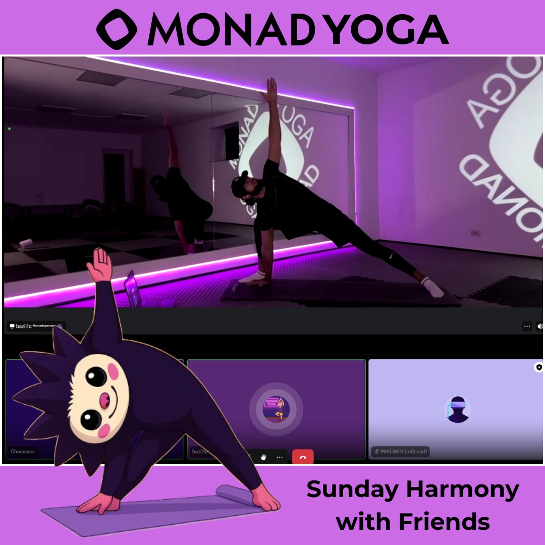 Nadmaste

Today is Sunday, which means my favorite yoga session took place again in the <a href="/monad/">Monad ⨀</a> Discord with <a href="/ArtemBazil1o/">Bazil1o nads 💜</a> 

I used to only dream of starting yoga, but now thanks to <a href="/MonadYogaNads/">Monad Yoga</a>  it has become a regular practice for me

Thanks a lot friends 💜