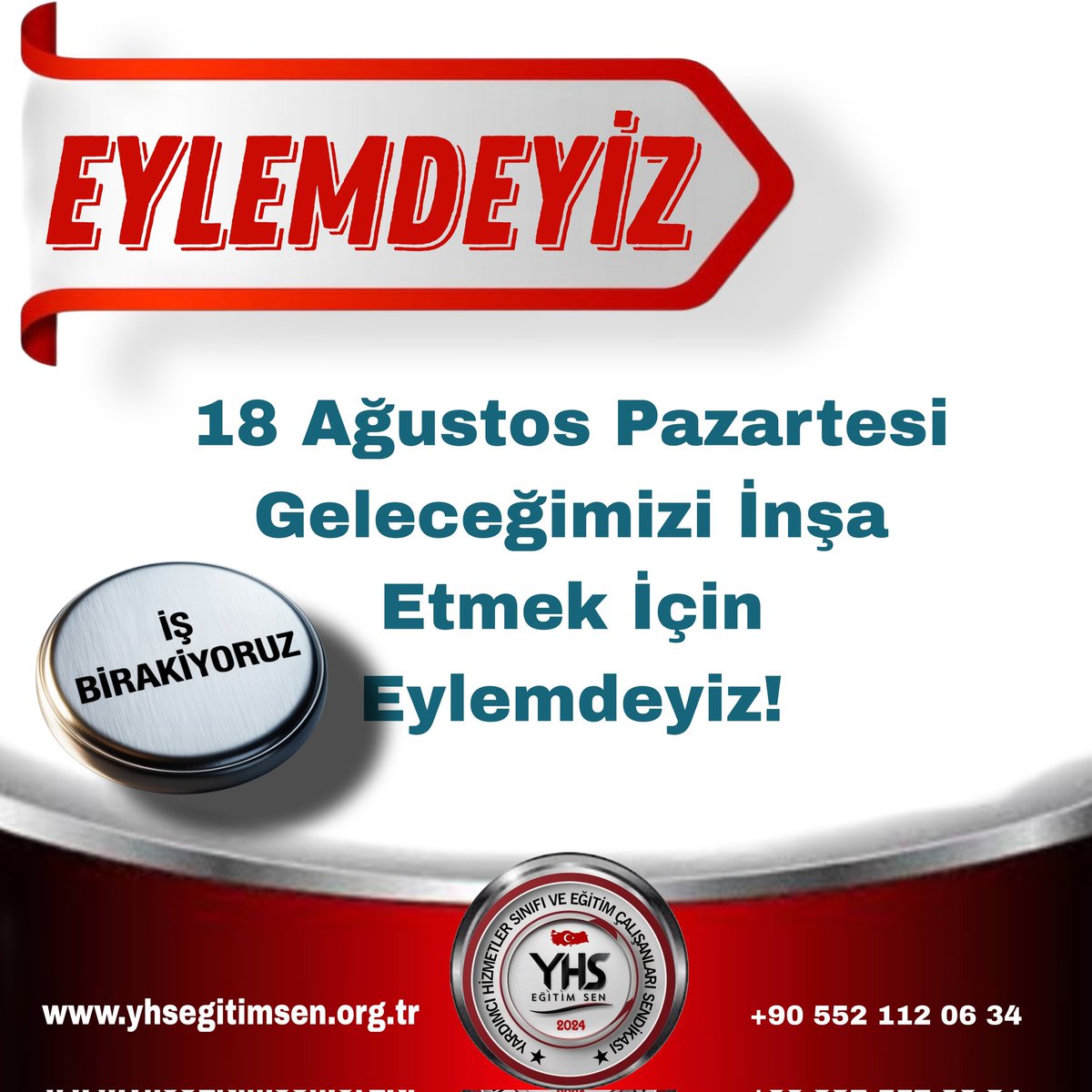 Yardımcı Hizmetler Sınıfı Eğitim Sendikası (@yhsegitimsen) on Twitter photo 18 Ağustos Pazartesi
“Geleceğimizi İnşa Etmek İçin Eylemdeyiz!”
Haklarımız için iş bırakıyoruz!
#YHSYokSayılamaz
#YardımcıHizmetlerSınıfı
<a href="/RTErdogan/">Recep Tayyip Erdoğan</a> <a href="/hasandogan/">Hasan Doğan</a>
<a href="/eczozgurozel/">Özgür Özel</a> <a href="/csgbakanligi/">T.C. Çalışma ve Sosyal Güvenlik Bakanlığı</a> <a href="/MDervisogluTR/">Müsavat Dervişoğlu</a> <a href="/HMBakanligi/">T.C. Hazine ve Maliye Bakanlığı</a>
@ErbakanFatih
<a href="/_cevdetyilmaz/">Cevdet Yılmaz</a> <a href="/ComezTurhan/">Turhan Çömez</a> <a href="/gamzetascier/">Gamze ŞENGEL TAŞCIER</a> 18 Ağustos Pazartesi
“Geleceğimizi İnşa Etmek İçin Eylemdeyiz!”
Haklarımız için iş bırakıyoruz!
#YHSYokSayılamaz
#YardımcıHizmetlerSınıfı
<a href="/RTErdogan/">Recep Tayyip Erdoğan</a> <a href="/hasandogan/">Hasan Doğan</a>
<a href="/eczozgurozel/">Özgür Özel</a> <a href="/csgbakanligi/">T.C. Çalışma ve Sosyal Güvenlik Bakanlığı</a> <a href="/MDervisogluTR/">Müsavat Dervişoğlu</a> <a href="/HMBakanligi/">T.C. Hazine ve Maliye Bakanlığı</a>
@ErbakanFatih
<a href="/_cevdetyilmaz/">Cevdet Yılmaz</a> <a href="/ComezTurhan/">Turhan Çömez</a> <a href="/gamzetascier/">Gamze ŞENGEL TAŞCIER</a>