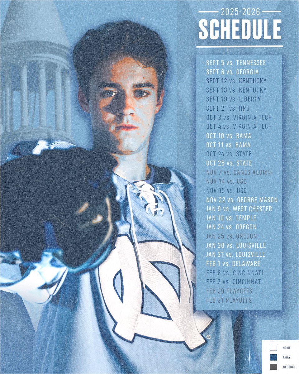 The 2025-2026 schedule is here for TAR HEEL HOCKEY!! 

See you at our first game on Sep. 5!!