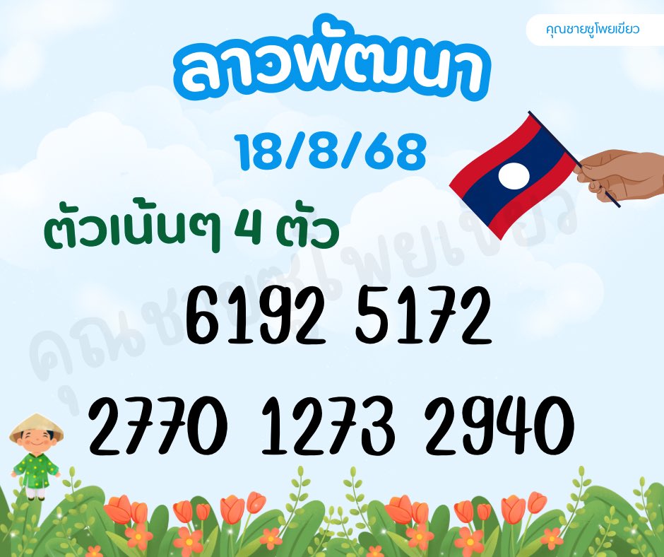 LONGFOCUS2929's tweet photo. 🇱🇦ลาวพัฒนางวดวันที่  18/08/68🇱🇦

กดใจกดรี ขอให้ถูก 4 ตัวตรงครับทุกคน

📌4 ตัวเน้นๆครับ
6192 - 5172 - 2770 - 1273 - 2940

https://t.co/dI0RxMH0z1

#หวยลาวพัฒนา #หวยลาววันนี้ https://t.co/1MKNlvqiBW
