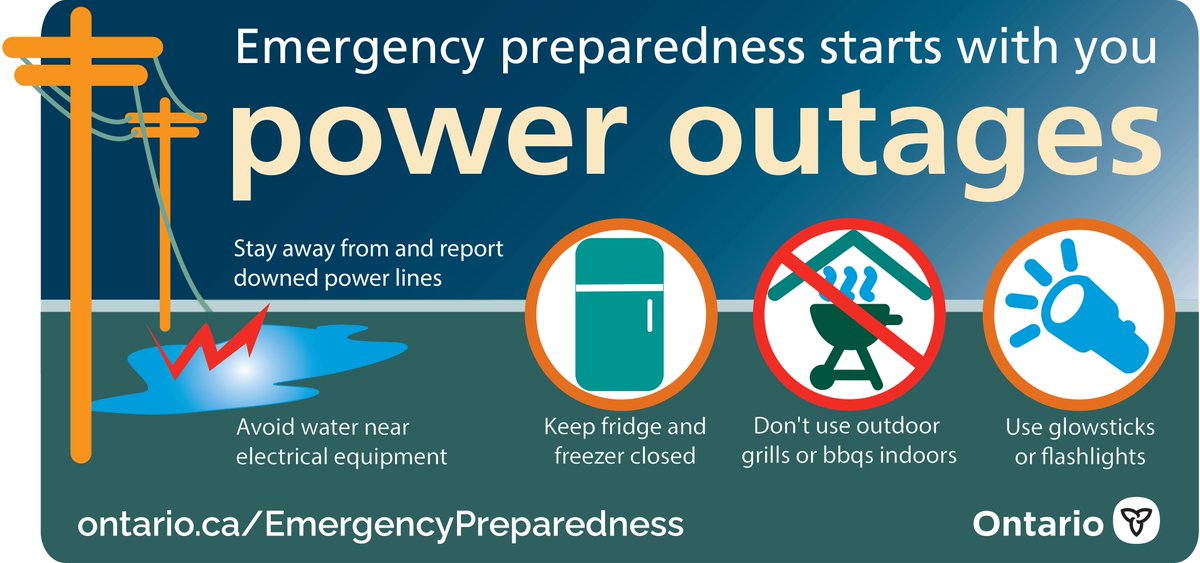 Power outage prep: 
Charge devices, use flashlights and not candles, stock food and water, keep fridge closed and 
unplug electronics