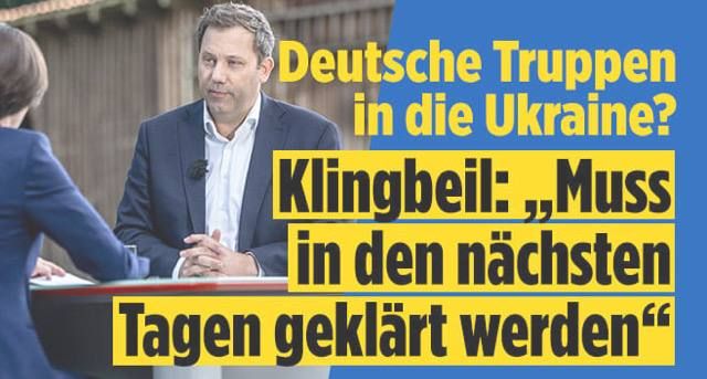 KlanderMarco's tweet photo. Deutsche Truppen in die Ukraine? 

Klingbeil: "Muss in den nächsten Tagen geklärt werden"❗

https://t.co/EnB38bZO81 https://t.co/mwbRtGoN9Q
