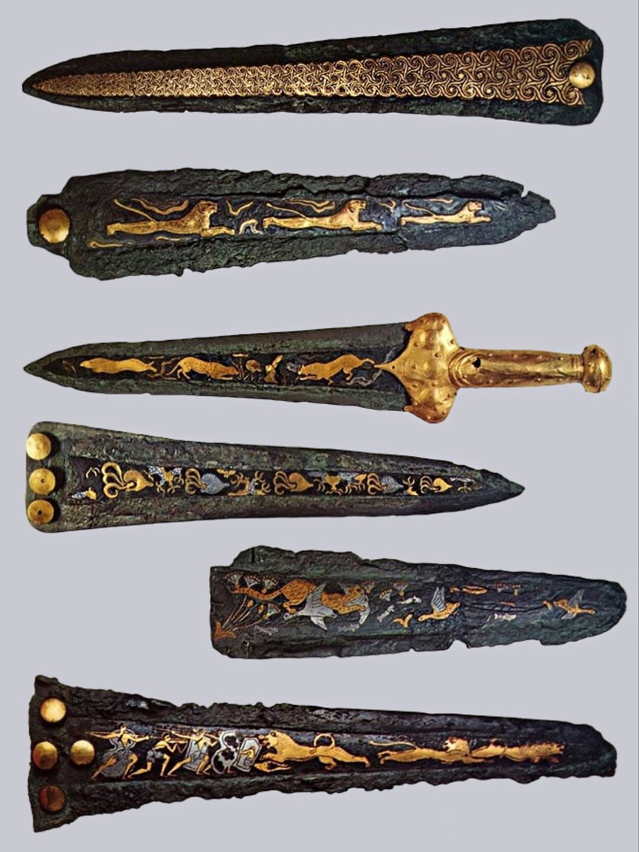 Mycenaean Swords with elaborate 'Gold Plating' (1600-1300 BC), Crete, Greece. Collection: Archaeological Museum of Heracleion, Crete