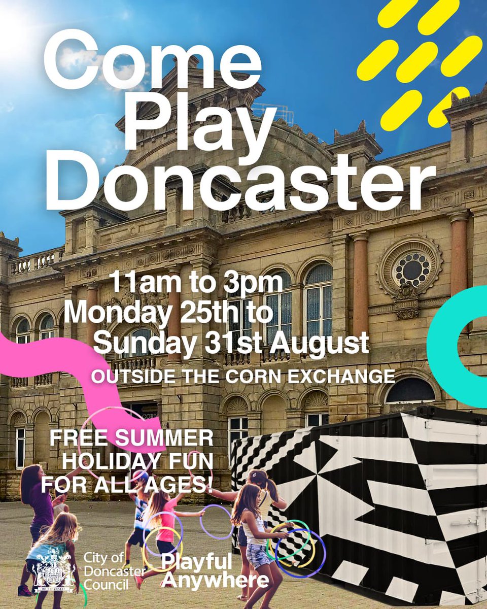 🚀✨ Epic Playful Doncaster is coming! ✨🚀

Put it in your diaries:
it’s going to be AWESOME, it’s going to be FUN, and it’s totally FREE! 🎉

📍 Outside the Corn Exchange
 🌈 Expect play, creativity, colour, and plenty of surprises…

Don’t miss it. Come join us and make