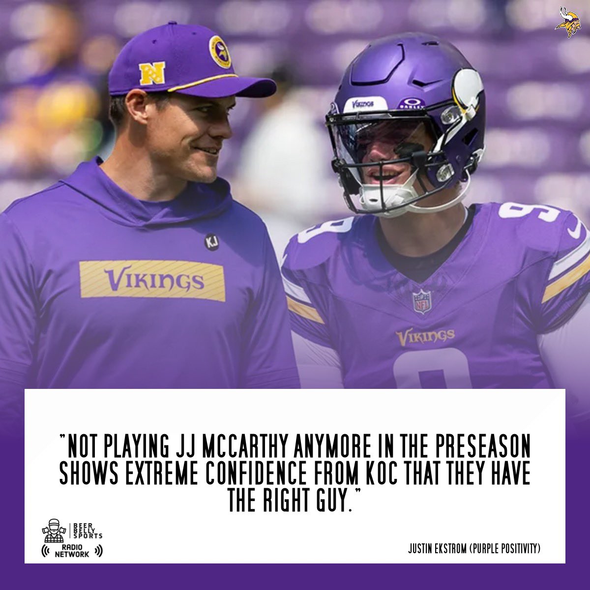 From <a href="/thesportscrib21/">Justin Ekstrom</a> (Purple Positivity) 

“Not playing JJ McCarthy anymore in the preseason shows extreme confidence from KOC that they have the right guy"

#SKOL #NFLPreseason #NFLNews