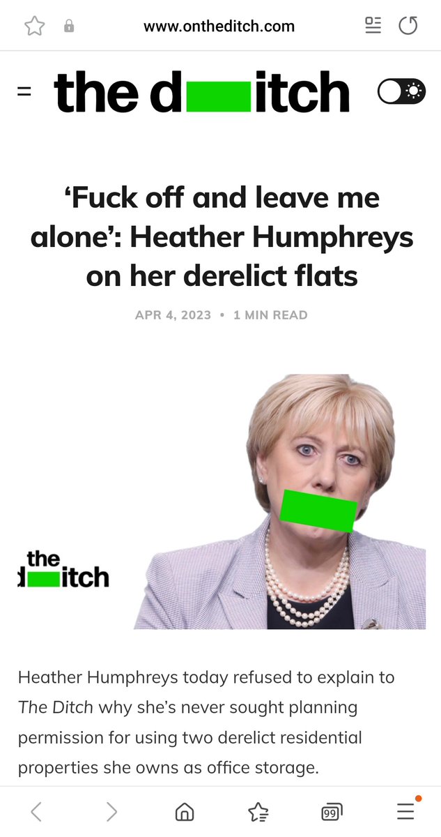 Frank O'Connor (@frank_oconnor) on Twitter photo Well <a href="/FitzgeraldFrncs/">Frances Fitzgerald</a> your buddy <a href="/HHumphreysFG/">Heather Humphreys</a> had a particularly strong voice in #DerelictIreland as revealed by <a href="/wereontheditch/">The Ditch</a>
Who can forget how she brilliantly displayed her integrity, vision & unity with her "'fuck off & leave me alone' with my derelict flats" statement 👇 Well <a href="/FitzgeraldFrncs/">Frances Fitzgerald</a> your buddy <a href="/HHumphreysFG/">Heather Humphreys</a> had a particularly strong voice in #DerelictIreland as revealed by <a href="/wereontheditch/">The Ditch</a>
Who can forget how she brilliantly displayed her integrity, vision & unity with her "'fuck off & leave me alone' with my derelict flats" statement 👇