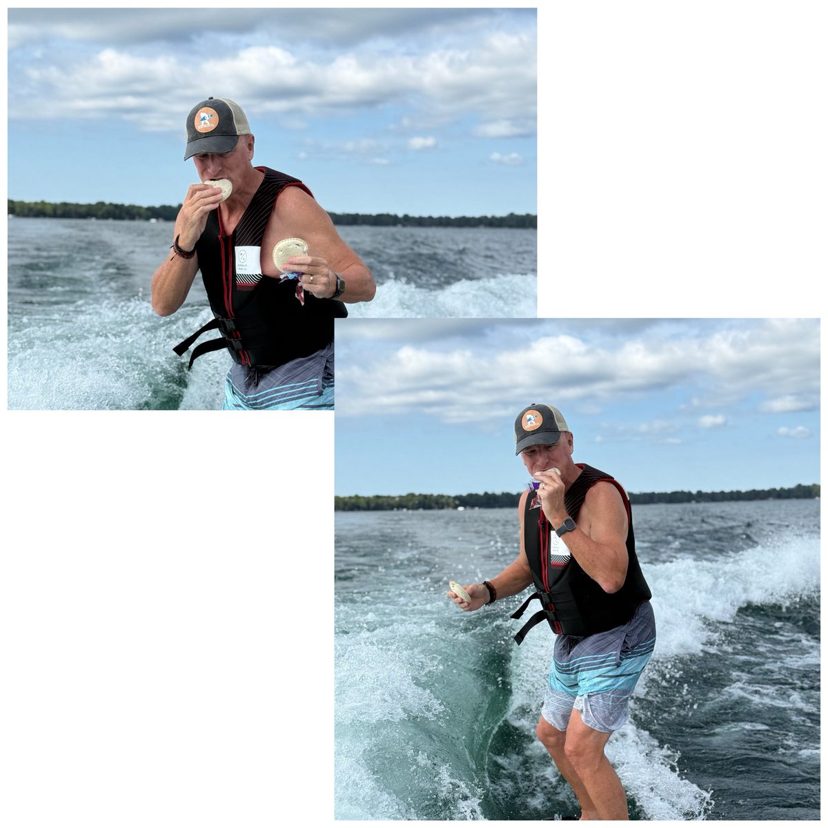 MinnesotaMunn's tweet photo. I would like to thank #NIL (Name, image, likeness) sponsor @Uncrustables for today’s @tenmilelakeassociation surf 🏄‍♂️ session and taste test of best #Uncrustable - vote is in and confirmed by granddaughter Juliet - Grape wins! https://t.co/YPWoQKvr5z