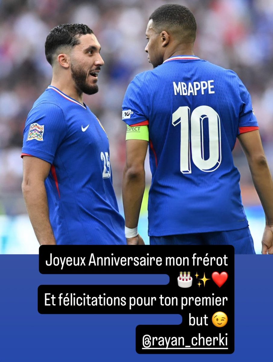 📲 Kylian Mbappé to Rayan Cherki: “Happy Birthday brother and congratulations on your first PL goal.” 🎂✨❤️
