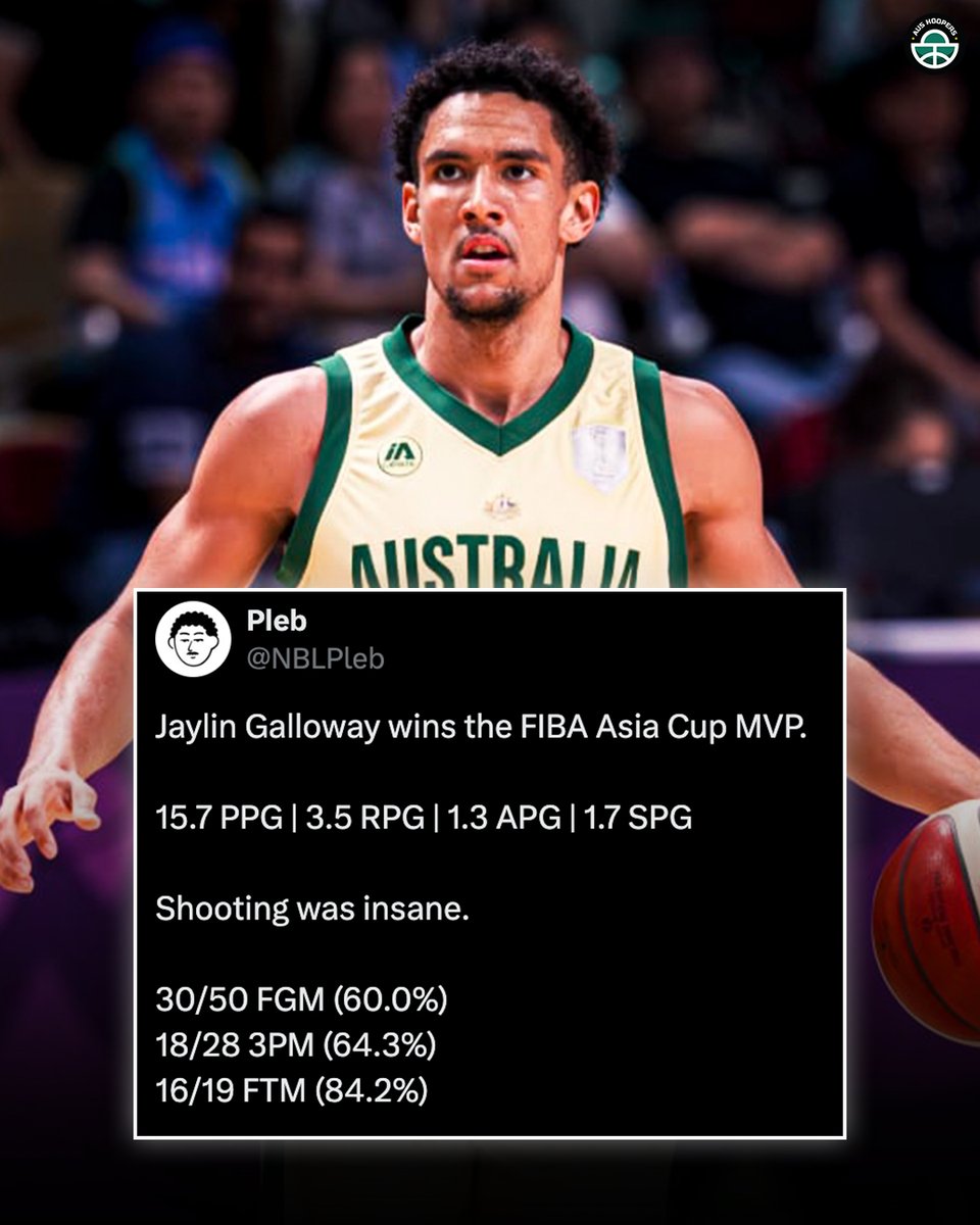 HoopersAus's tweet photo. FIBA ASIA CUP CHAMPS! 🇦🇺🔥
Xavier Cooks dropped 30PTS in the final vs China, in Australia's 90-89 WIN. This is the boomers' third consecutive Asia Cup gold medal
Jaylin Galloway wins the FIBA Asia Cup MVP.
#CreateTheHype #FIBA #FIBAAsiaCup #XavierCooks #JaylinGalloway https://t.co/G6LWQBGxaQ