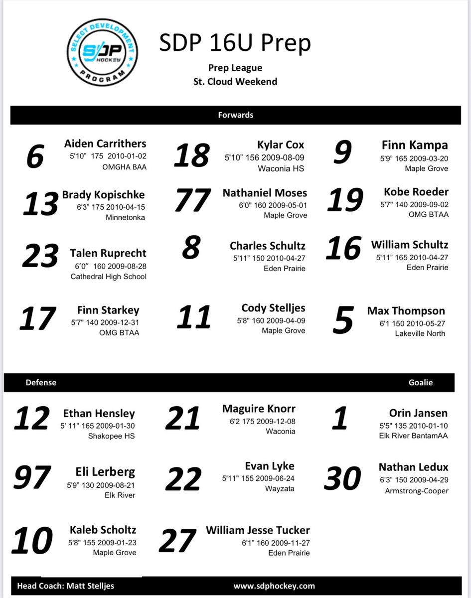 16U Prep Roster 
<a href="/YouthHockeyHub/">YHH</a>