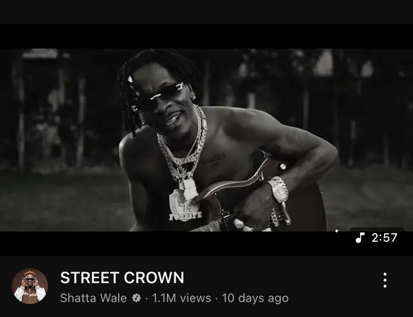 Charts_Ghana's tweet photo. •@shattawalegh’s “Street Crown” (official video) has surpassed 1M views on YouTube in 10 days https://t.co/sdylqZwjG0