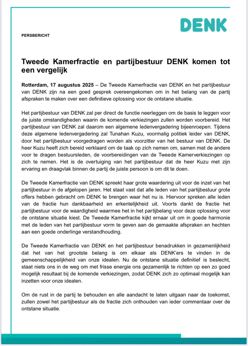 Stephan van Baarle heeft de machtsstrijd met het bestuur van Denk gewonnen. Bestuur stapt op, de mentor van Van Baarle ⁦<a href="/tunahankuzu/">Tunahan Kuzu</a>⁩ gaat de kandidatenlijst samenstellen als tijdelijk voorzitter.