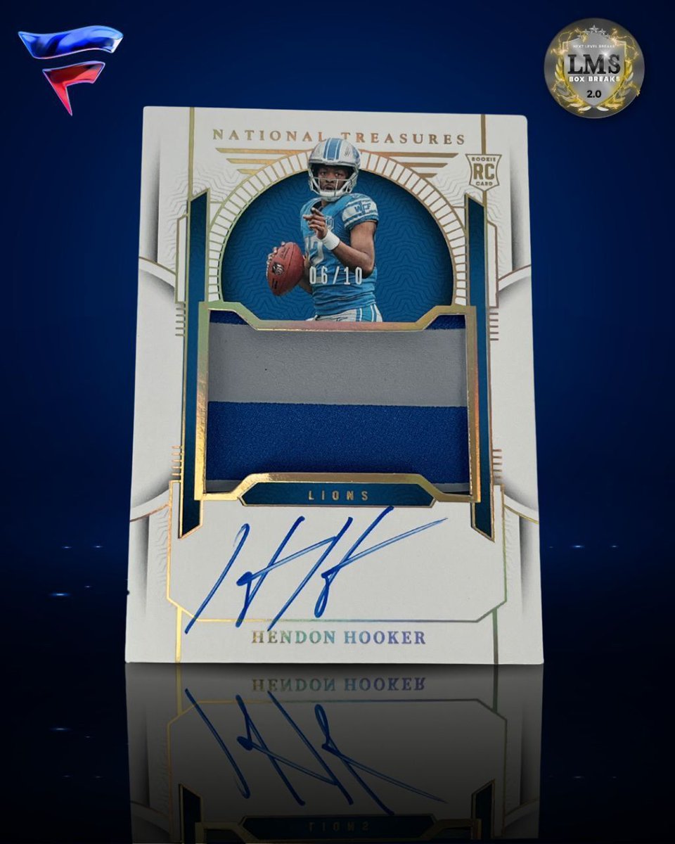 💎 TREASURED HIT! 💎
🔥 Hendon Hooker National Treasures RPA /10!
On-card auto ✍️ + jumbo patch 🏈 = absolute beauty for Lions fans and collectors! 🦁💙

Only 10 made — this one’s pure gold! 🚀

#HendonHooker #NationalTreasures #RPA #RookiePatchAuto #LionsNation #NFLCollectors