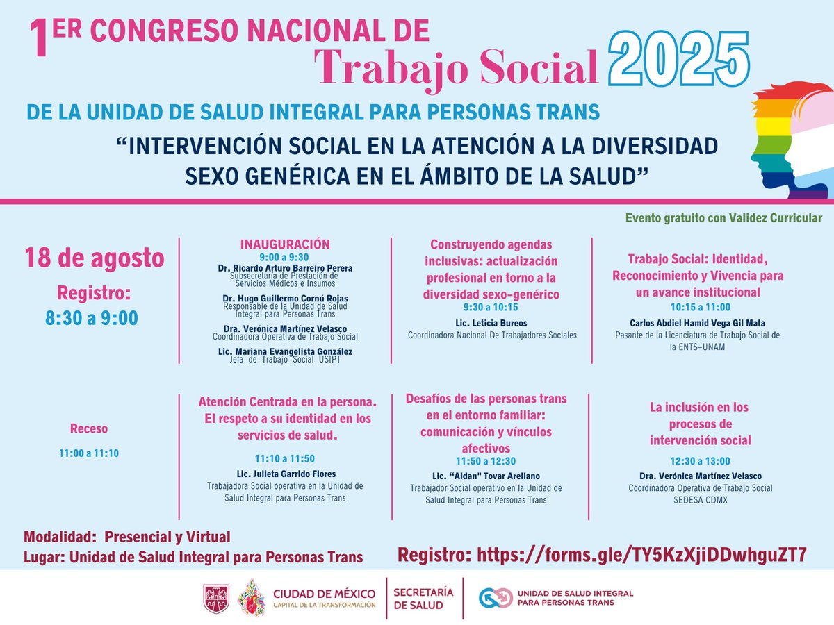 SSaludCdMx's tweet photo. 📢Se realizará el 1er. Congreso Nacional de Trabajo Social de la Unidad de Salud Integral para Personas Trans #USIPT. 🏳️⚧️💙
📅 Fechas: 18 y 19 de Agosto 2025
⏰ Horario: De 9 a 13 horas
📍 Modalidad: Híbrida