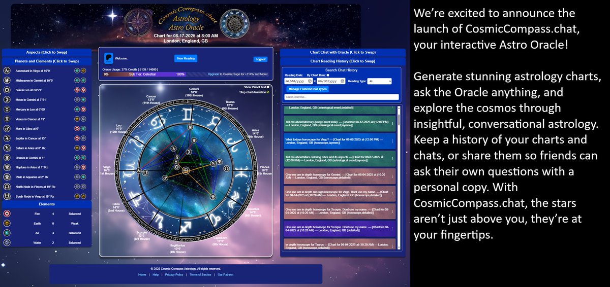 CompassCosmicAO's tweet photo. We’ve launched https://t.co/vz5YFYFOkH!
Chat with your chart, ask the Astro Oracle anything, and share readings with friends. Keep your cosmic history + explore astrology like never before. ✨ #astrology #horoscope #cosmiccompass https://t.co/5jGVnREsES