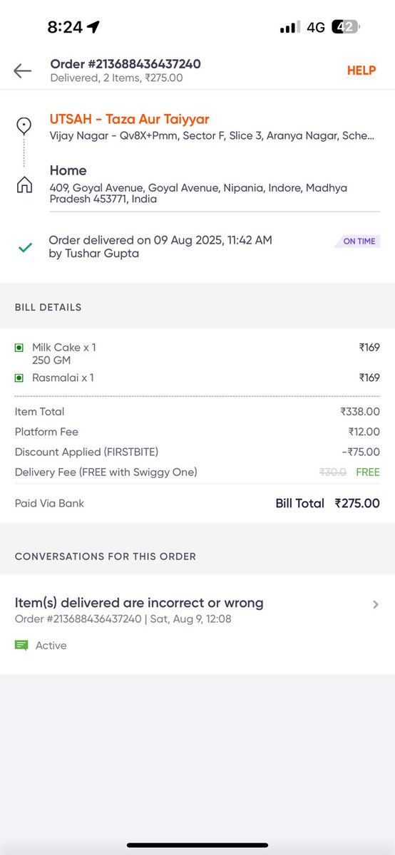 theEagle_07's tweet photo. @Swiggy I ordered 2 items from Swiggy on 9th August, but they delivered the wrong product. After contacting them, they did not issue a refund and instead gave me a coupon. However, when I tried to apply the coupon, it was not working. Please refund my money. https://t.co/PrjMVvw2tJ