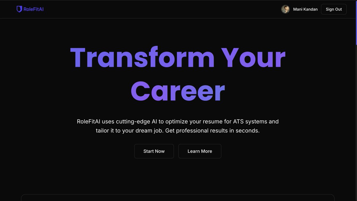 manicdon7's tweet image. RoleFitAI beta is live! Upload your resume for instant AI improvements, get a tailored cover letter, and find matching jobs. Try now 👉 rolefitai.vercel.app . #RoleFitAI #JobHunting