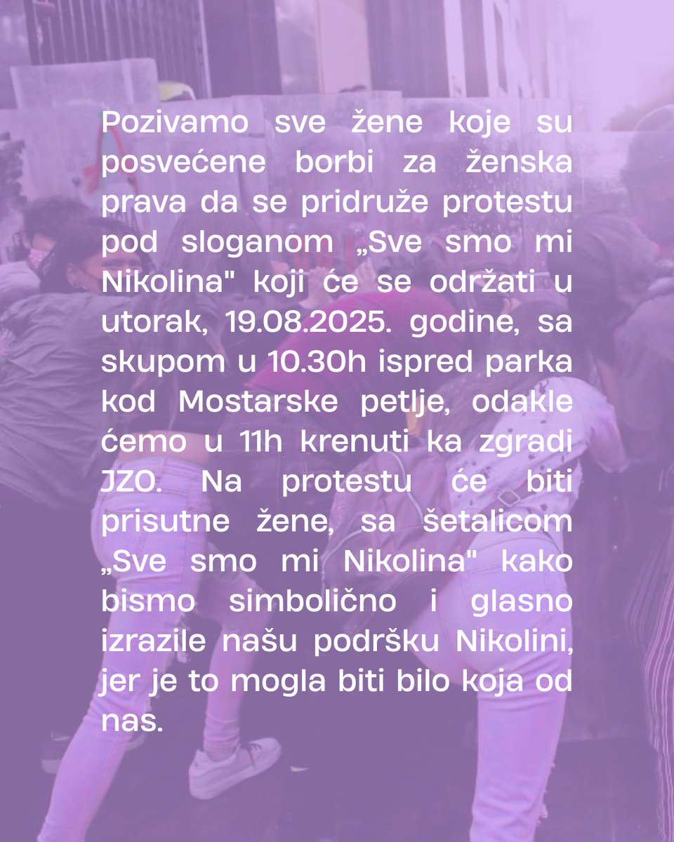 Delimo u celosti saopštenje i poziv na protest „Sve smo mi Nikolina” organizovanog od strane Zbora Cerak. Okupljanje je u utorak, 19.08.2025. ispred parka kod Mostarske petlje. Vidimo se!

@zborceraka 

📸 Reuters