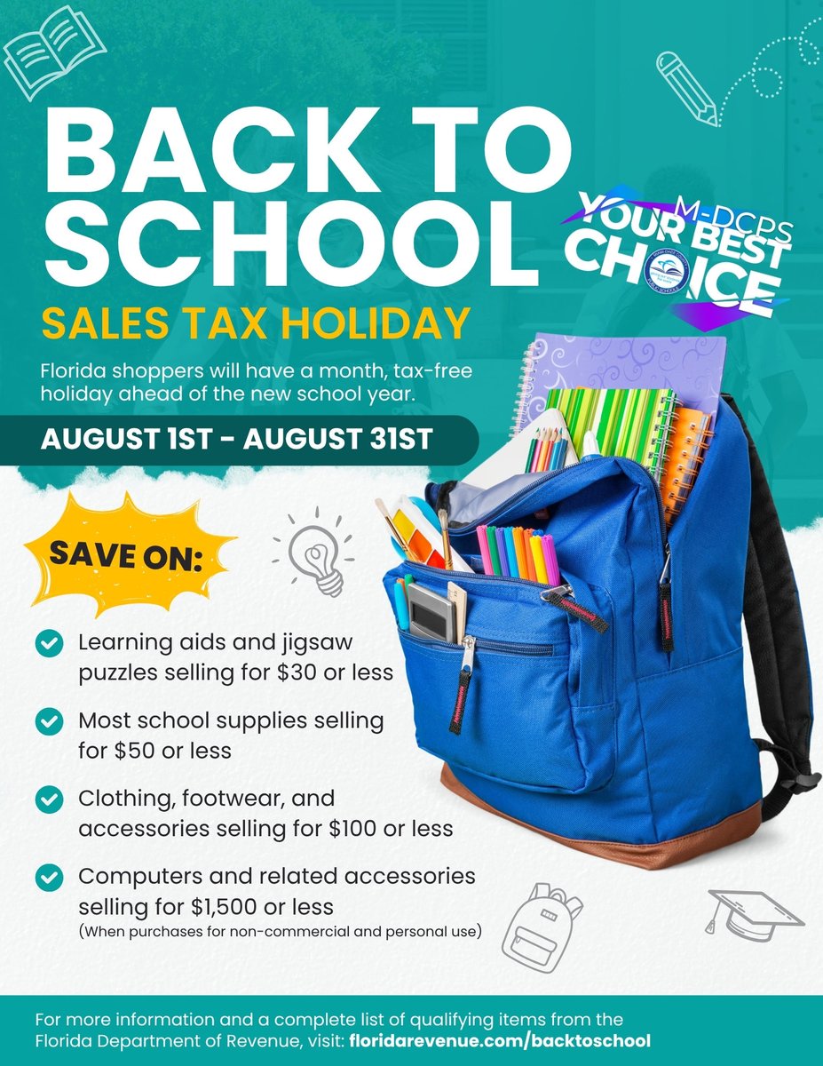 Still time left for Sales Tax Holiday until August 31st. Please share. <a href="/MDCPS/">Miami-Dade Schools</a>