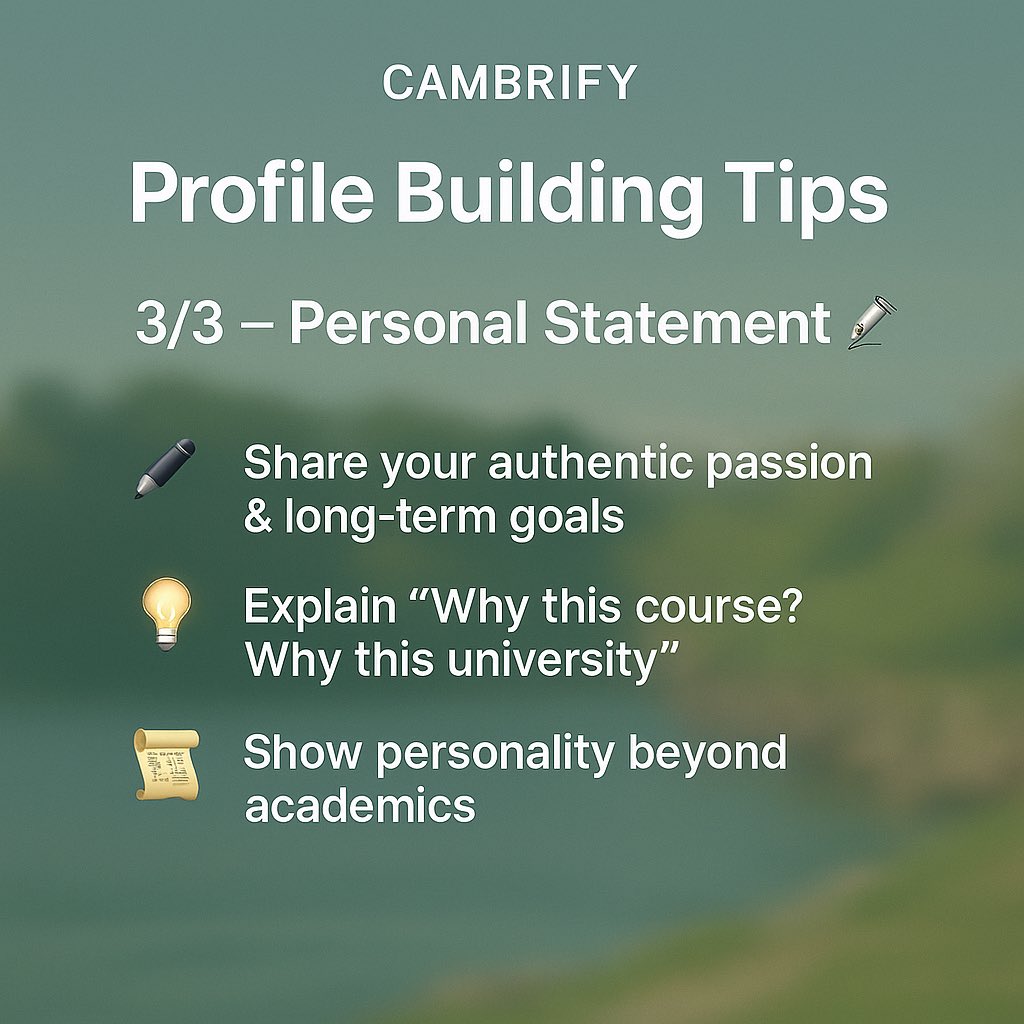 cambrify's tweet photo. It’s not just grades that count! 📚⚡📝 Universities look for balance → academics, activities &amp; your unique voice. Build a profile that speaks for YOU 🚀.

#Cambrify #StudentSuccess #ProfileTips #BigFuture #StudyMotivation #Applications https://t.co/d2TWbPwpBA