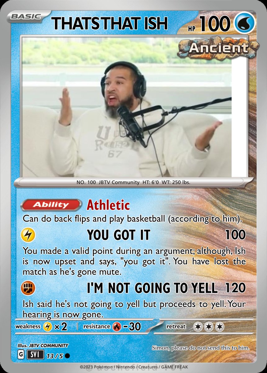 JBTVCommunity's tweet photo. JBP Trading Card: Ish Edition. https://t.co/Agg5IHPaWZ