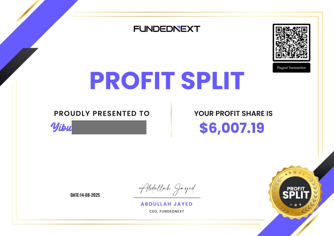 Just yesterday, on August 14th, 2025, a focused FundedNext trader from Belgium achieved a fantastic result, earning $6,007.19! 

A focused mindset and a solid strategy.

This is the result of consistent effort. 
📸 Proof is in the first comment!