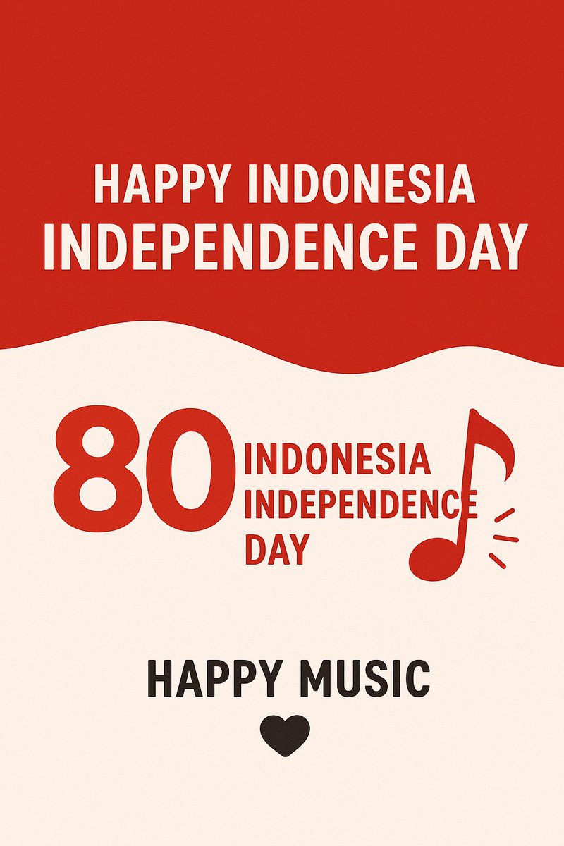 HappyMusicAi's tweet photo. 🇮🇩✨
Today, we celebrate 80 years of freedom, unity, and the spirit of Indonesia.
Just like music, independence gives us harmony and strength to move forward together.

Happy 80th Independence Day, Indonesia! ❤️🤍
#HappyMusic #IndependenceDay #80thIndependenceDay https://t.co/OzyMkHaD6U
