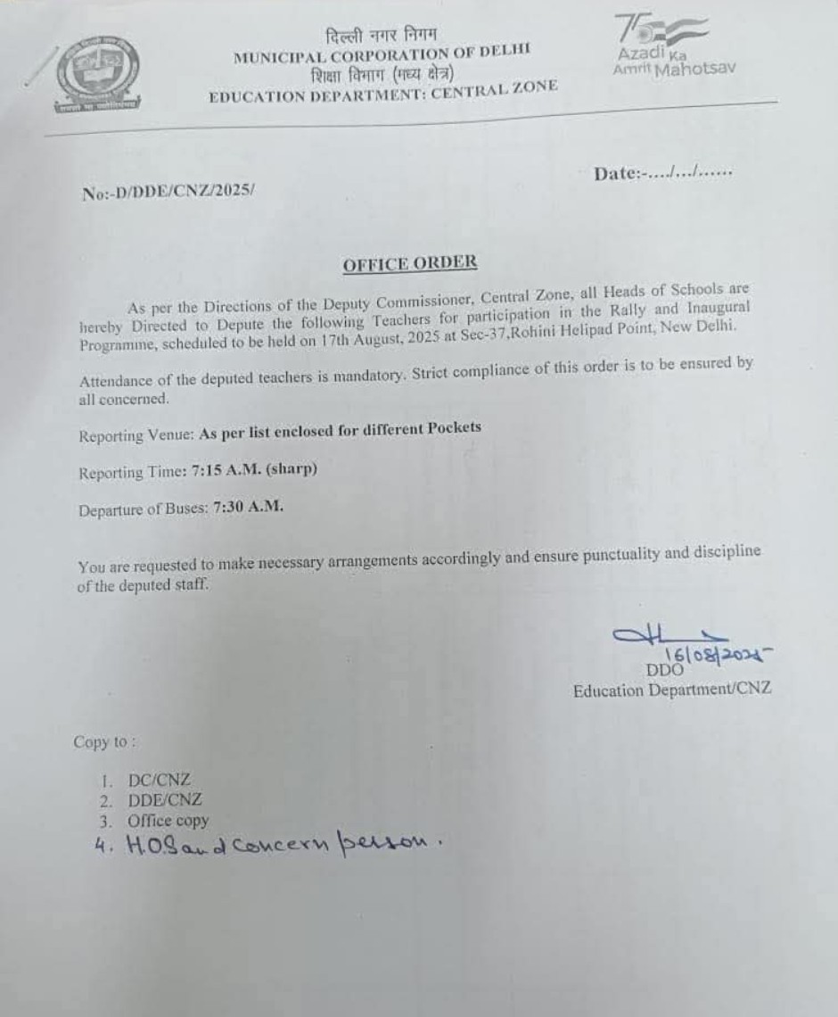 vsandhu30's tweet photo. When Arvind Kejriwal's Government was in Power in Delhi,Teachers were sent abroad for Training, Now under the BJP Government Forced to Modi's Rally. All Teachers should join in Modi's Rally &amp; make it a Success. If the Order is Not Strictly followed, they will lose their Jobs. https://t.co/ULKqnO0Fse