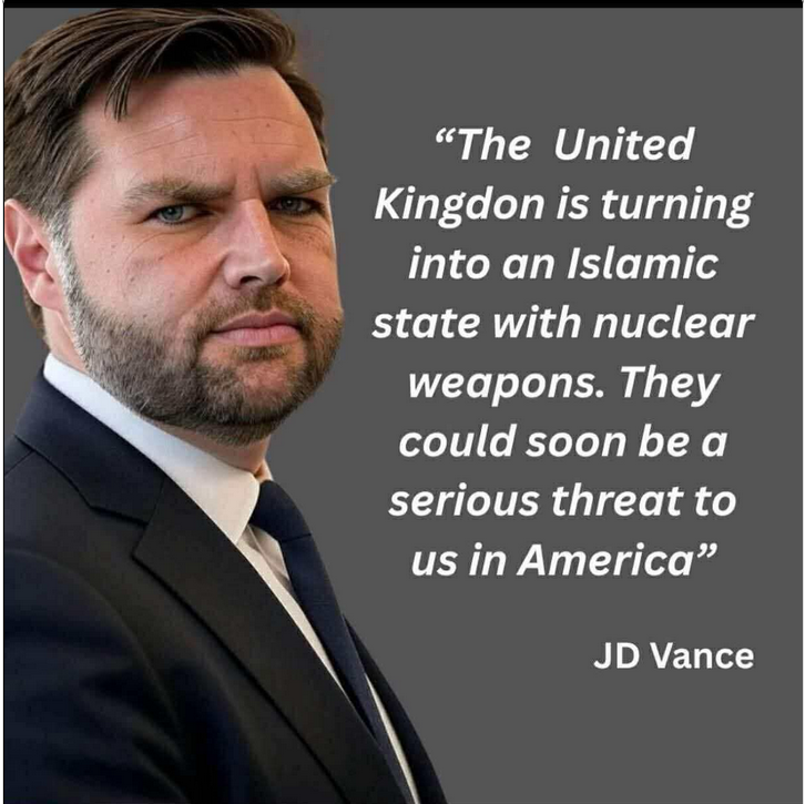 JD Vance is an idiot. First of all, this is not happening. Only in propaganda videos. Second of all, check your boy Donnie. JD. He accepted a plane from Qatar. He made friends with the new leader of Syria, who (checks notes) is from Al-Qaeda. Have you met MBS? Nukes? Please.