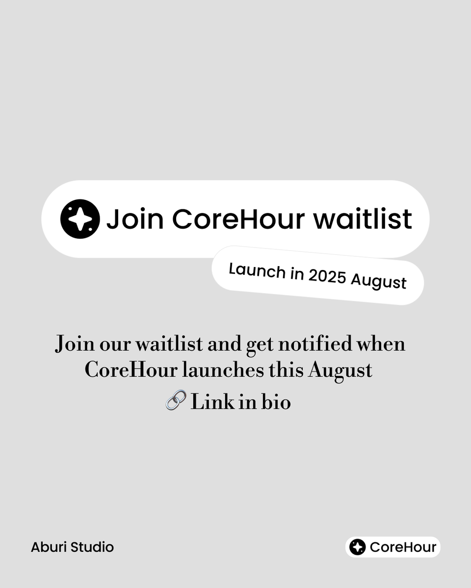AburiStudio's tweet photo. ✨ Do Less. Achieve More. 
Meet CoreHour. The app that helps you focus on the core tasks that drive real results. 

⏳ Take back your time. Join the waitlist today.
🔗 Link in bio

#productivity #timemanagement #paretoprinciple #focus #deepwork #indiework #freelancelife https://t.co/2Fvf2z2Flk