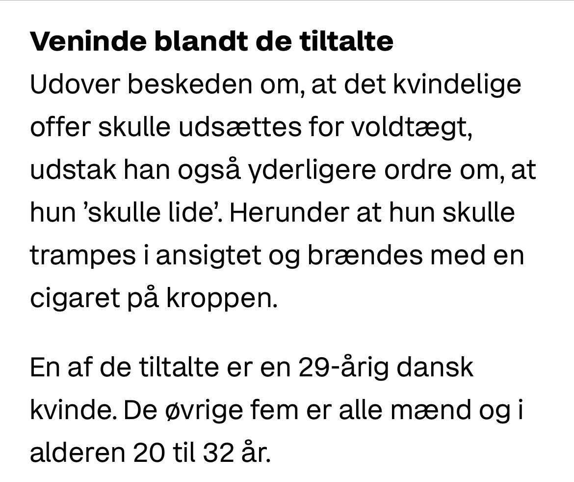 #dkpol 6 personer har afpresset/kidnappet og voldtaget en dansk kvinde mens at de har kørt hende rundt på forskellige adresser på Vestegnen og afpresset hende og familien for 100k kr, en gæld som de bare har trukket ned over hovedet på hende. 
Så vælger pressen at skrive at