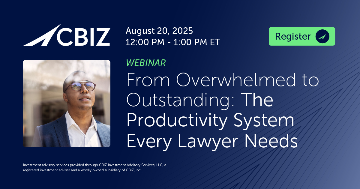 CBIZ (@cbz) on Twitter photo CBIZ and the ABA Retirement Funds Program are pleased to host popular attorney-success coach, Gary Miles, for a special webinar: From Overwhelmed to Outstanding: The Productivity System Every Lawyer Needs. In this webinar, Gary will help solve the mystery of missing billable CBIZ and the ABA Retirement Funds Program are pleased to host popular attorney-success coach, Gary Miles, for a special webinar: From Overwhelmed to Outstanding: The Productivity System Every Lawyer Needs. In this webinar, Gary will help solve the mystery of missing billable