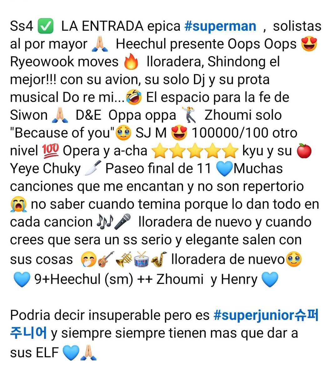 Zusuky07's tweet photo. Ss4✅️  Mi favorito!!! Hasta el momento 😉  Estoy disfrutando tanto ver los Ss completos, gracias @SJofficial por este regalo!!!  Por ustedes diario a las 3 30 am 💙
#Superman #SUPERSHOW4 #superjunior  en camino al #SS10 https://t.co/9yLDWtrHk9