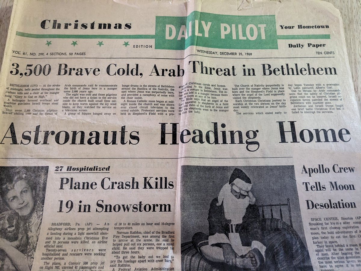 ChaosOnPaper's tweet image. Old newspaper found in storage from Christmas, 1968. 
#Astronauts #Spacetravel #NASA #history