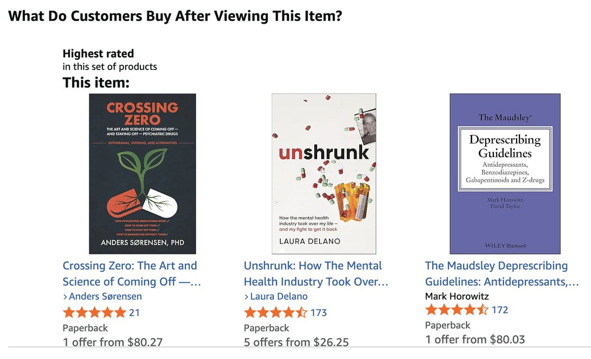 Anders Sørensen (@_anderssorensen) on Twitter photo The Holy Trinity of modern psychiatry reform is forming!
Proud to be listed alongside <a href="/LauraDelano/">Laura Delano</a>'s Unshrunk and <a href="/markhoro/">Mark Horowitz @markhoro.bsky.social</a>'s Maudsley Deprescribing Guidelines as the "customers-also-buy" suggestions for my book. What a powerhouse trio.
Feeling Honoured. And hopeful. The Holy Trinity of modern psychiatry reform is forming!
Proud to be listed alongside <a href="/LauraDelano/">Laura Delano</a>'s Unshrunk and <a href="/markhoro/">Mark Horowitz @markhoro.bsky.social</a>'s Maudsley Deprescribing Guidelines as the "customers-also-buy" suggestions for my book. What a powerhouse trio.
Feeling Honoured. And hopeful.