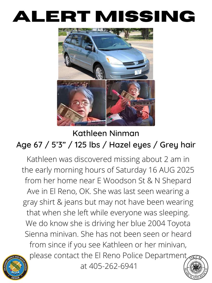 Missing from El Reno, Oklahoma, please contact the El Reno Police Department with information.