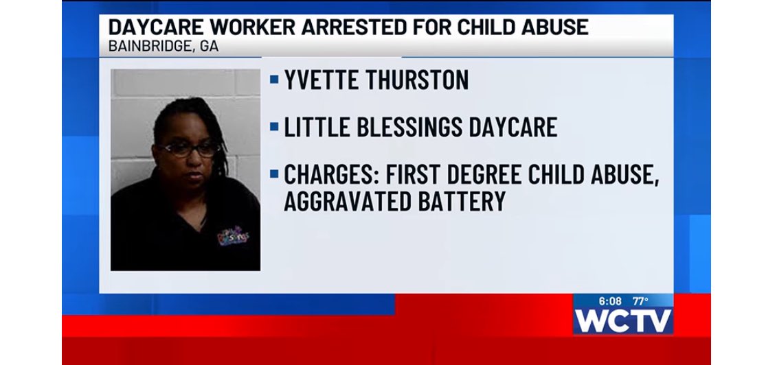 TheTexasOne (@texasrepublic71) on Twitter photo A Georgia daycare worker was arrested and charged on Monday for severely beating a one-year-old boy at Little Blessings Child Care in Bainbridge. It was his first day at daycare. She has already bonded out of jail.<a href="/gatewaypundit/">The Gateway Pundit</a> A Georgia daycare worker was arrested and charged on Monday for severely beating a one-year-old boy at Little Blessings Child Care in Bainbridge. It was his first day at daycare. She has already bonded out of jail.<a href="/gatewaypundit/">The Gateway Pundit</a>