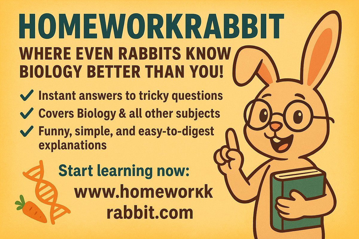 homeworkrabbit's tweet image. 📚 Struggling with Biology? Mixing up mitosis & meiosis again? 😅
Meet HomeworkRabbit – your AI study buddy that’s faster than a rabbit chasing carrots 🥕✨
👉 Get instant answers for Biology, Math, Physics & more!
Start learning now: homeworkrabbit.com
#HomeworkRabbit