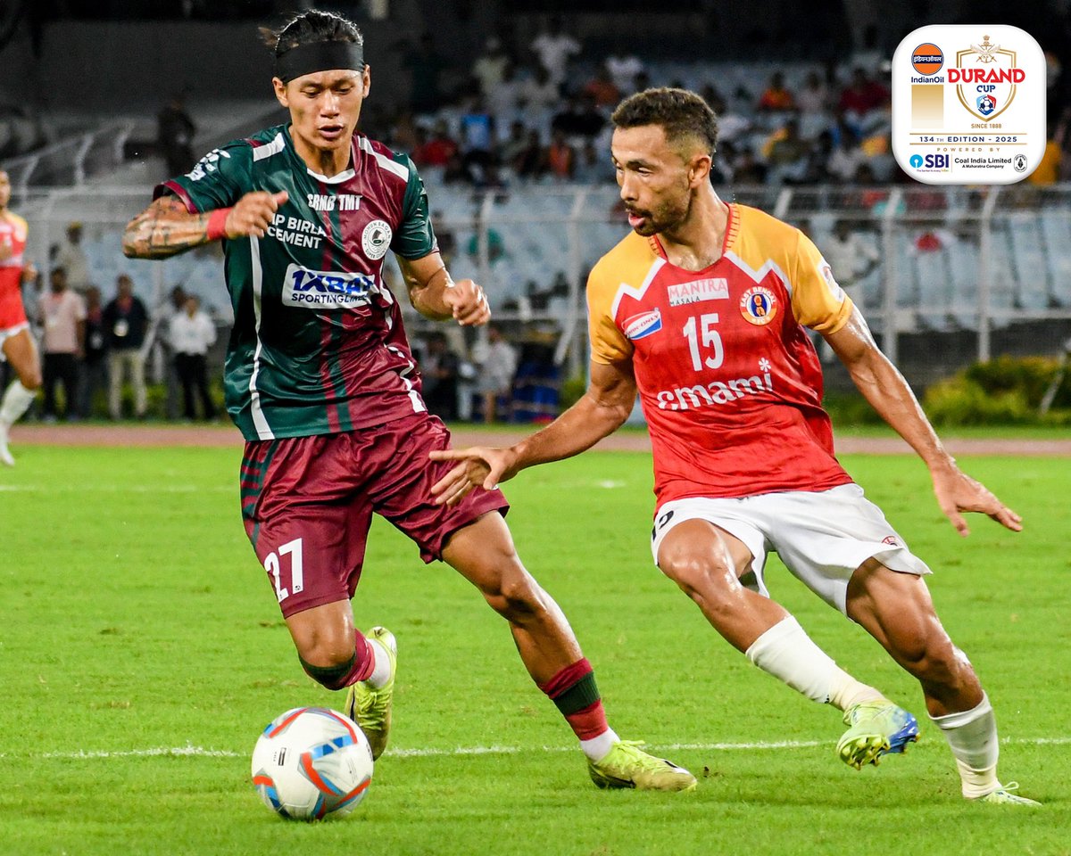 thedurandcup's tweet photo. Moments from the second half action of Quarter-Final 4 at VYBK.🏟️⚽

#BoroMatch #KolkataDerby #MBSGEEBFC #QF4 #PoweredBySBIandCoalIndia #DurandCup2025 #ManyChampionsOneLegacy #IndianFootball https://t.co/w4GY4VK4dv