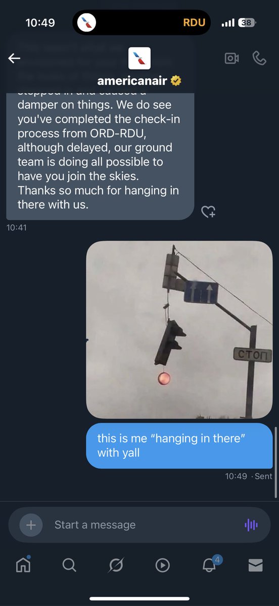 I LOVE WHEN YOU TWEET AMERICAN AIRLINES AND THEY ASK YOU TO DM THEM - THIS IS OUR CONVO