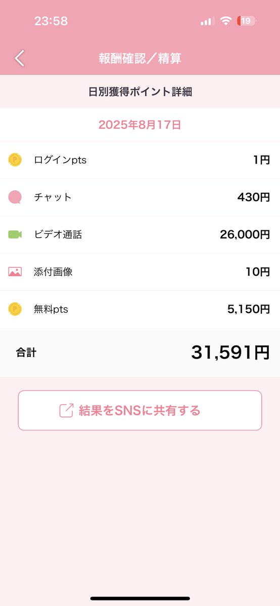 報酬アップの時間に丸々被せれた🩵
固定さんさんきゅうすぎる🥺
1人のひととだけ話して4時間ちょいで3.1✌️✌️ケツが痛いつかれた笑
