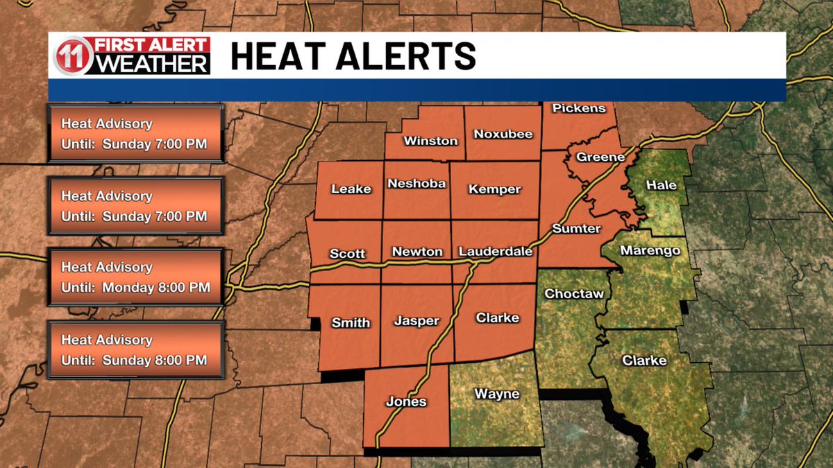 Heat index values of 105 degrees or higher expected. Remember heat safety: Stay hydrated, avoid strenuous activities during the heat of the day, and take frequent breaks if you must be outside working. wtok.com/?utm_source=tw…