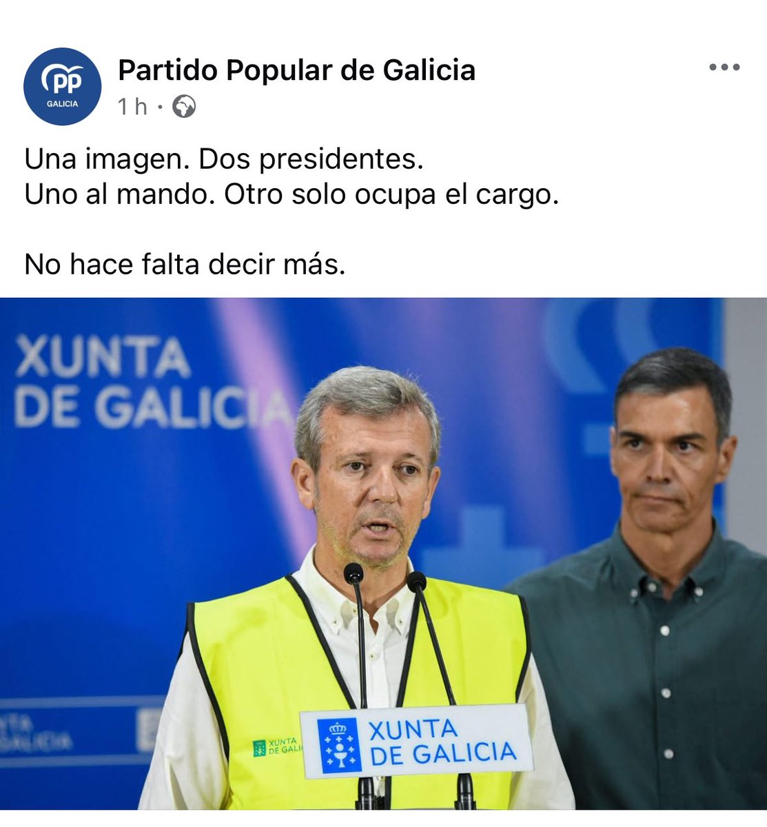 Se está quemando Galicia y lo primero que saben poner los inútiles del PP es esto, intentando sacar algo de toda esta desgracia.

Más de 200 plazas sin cubrir del Servicio de Prevención de Incendios Forestales, sigue sin solicitar el nivel 3 de alerta…

No hace falta decir más.