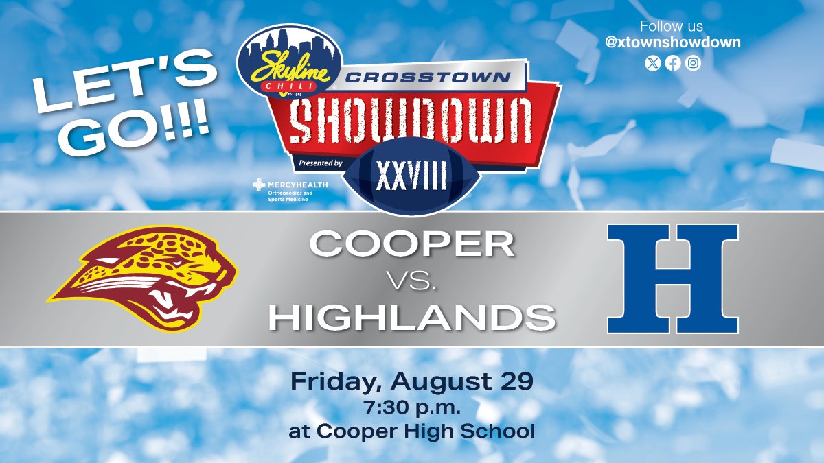xtownshowdown's tweet image. The @Skyline_Chili Crosstown Showdown presented by @mercy_health, which celebrates its 28-year anniversary this season as the nation’s longest running high school football event, gets underway Friday night with a matchup between Southeast Indiana rivals @EastCentralFB and…