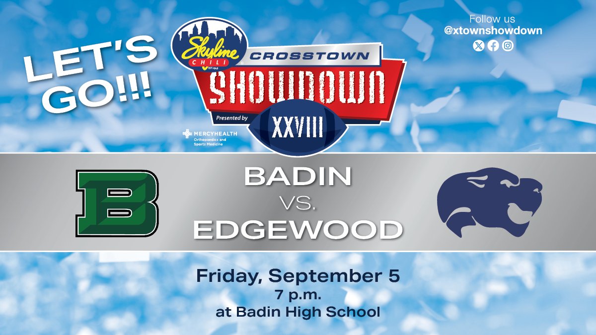 xtownshowdown's tweet image. The @Skyline_Chili Crosstown Showdown presented by @mercy_health, which celebrates its 28-year anniversary this season as the nation’s longest running high school football event, gets underway Friday night with a matchup between Southeast Indiana rivals @EastCentralFB and…