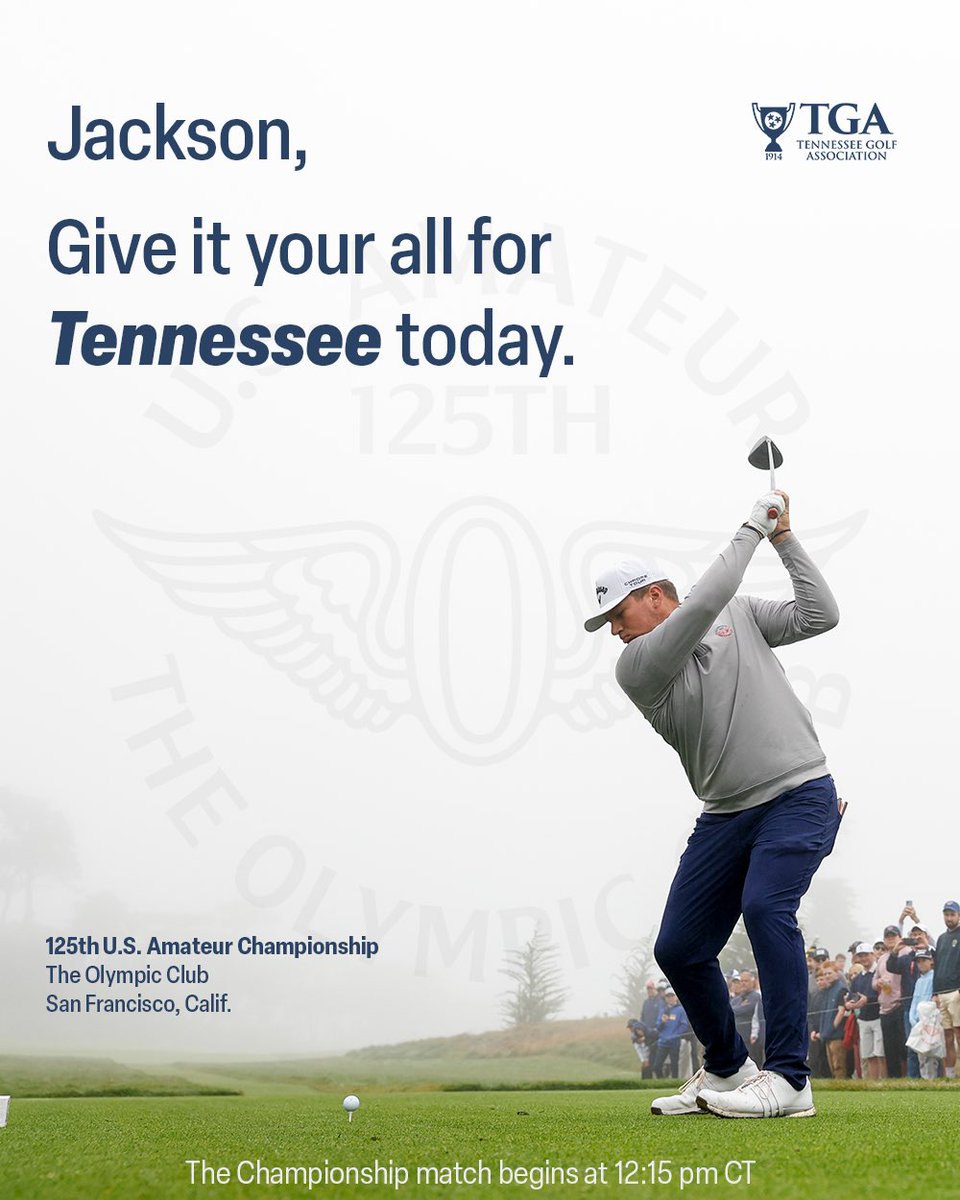 TNgolf's tweet image. 36 holes to a title for the kid from Dickson.

On behalf of all of Tennessee, good luck to our guy Jackson Herrington as he gets set to compete in the Championship Match at the 125th U.S. Amateur Championship at The Olympic Club.