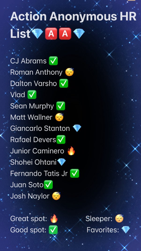 ActionAnonAA's tweet photo. ๐ Action Anonymous HR List is live! ๐ฃ
Favorites, sleepers & big bats ready to launch tonight ๐โพ๏ธ
Whoโs going deep? ๐ #MLB #HRParlay #ActionAnonymous #GamblingX #SportsBettingX https://t.co/bvDllThvfz