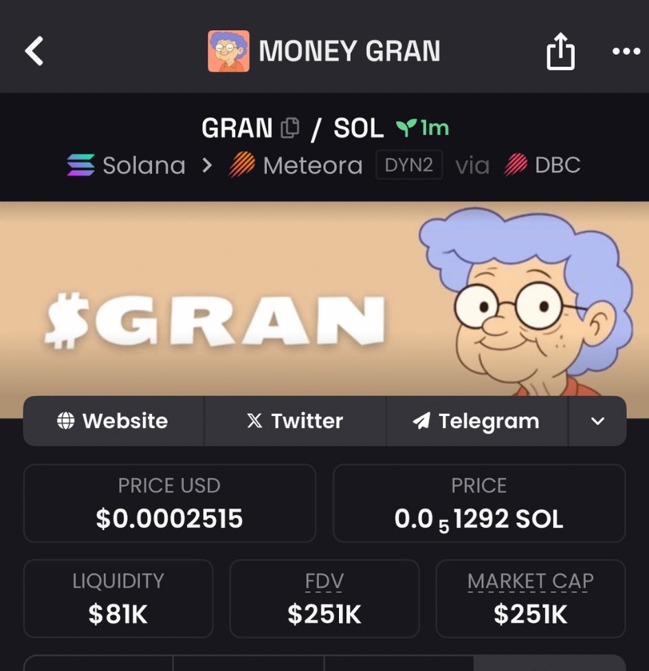 pokethrust's tweet photo. Spotted $GRAN early in my alpha TG at $251k market cap
Ca: E3K3TojnWSJiLwn3ZepqdYGcYNAHKmC4gVDGYd6feA43
#memecoin #CryptoTrading #CryptoTrading #GRAN #GLORP https://t.co/xZ2t1XPyxl