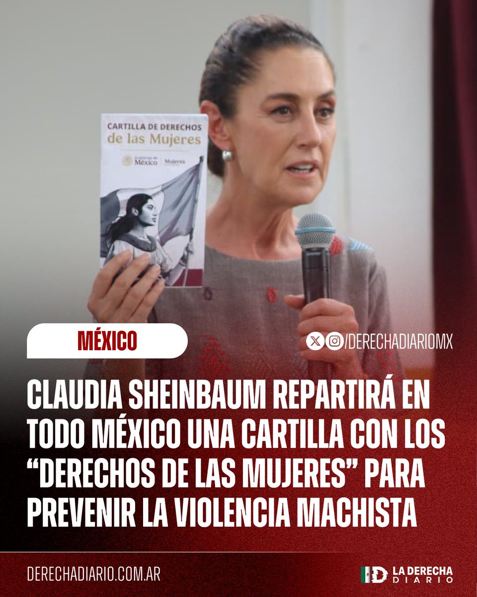 🚨🇲🇽 | QUE MEJOR ENTREGUE MEDICAMENTOS: La inepta Claudia Sheinbaum anunció que su gobierno gastará recursos públicos en repartir por todo México una cartilla de “derechos de las mujeres” para prevenir la violencia machista, mientras en los hospitales de todo el país sigue la