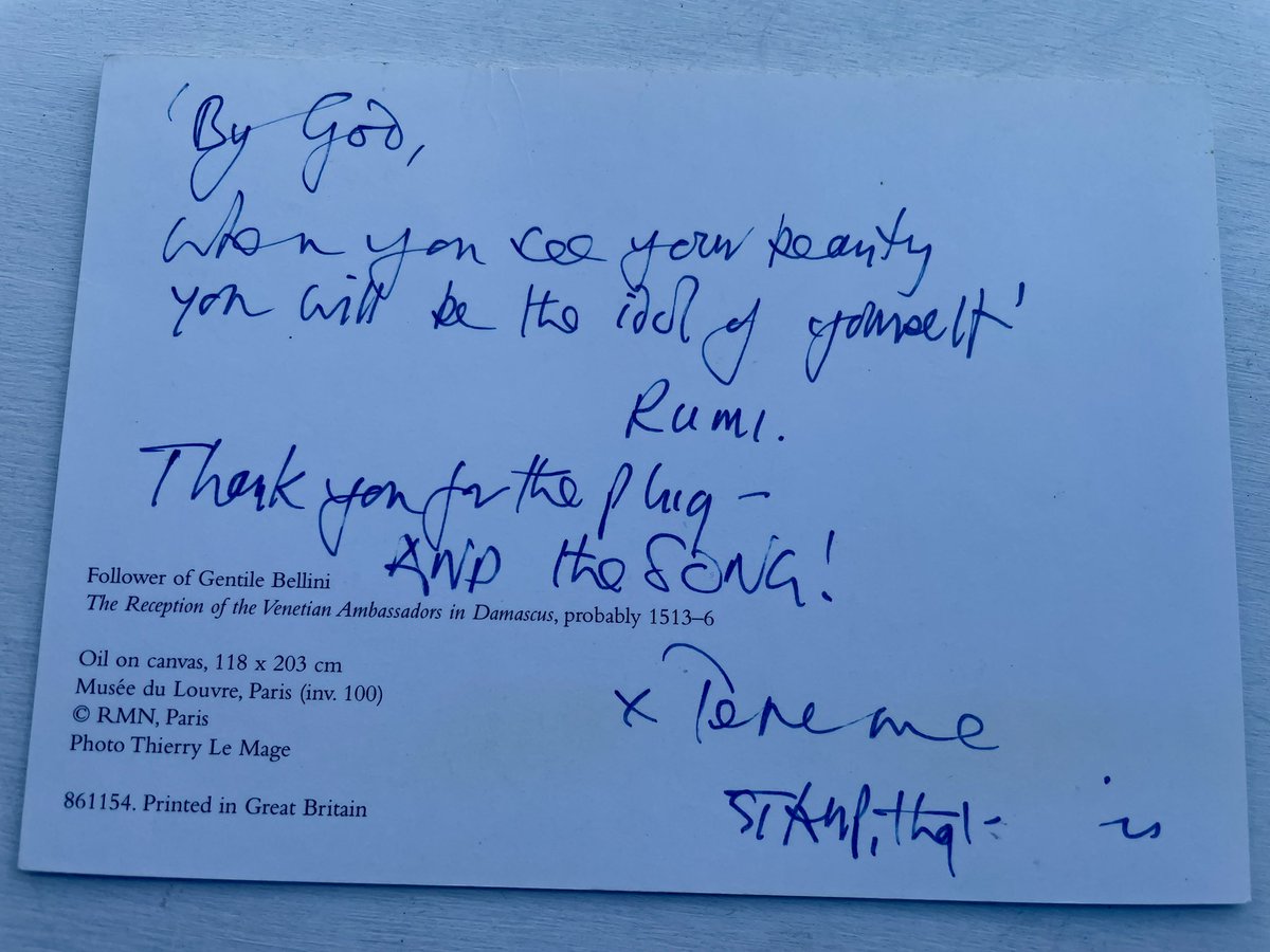 Very sad to learn that TERENCE STAMP has left us. 

I treasure this postcard he hand-delivered to Wogan House after he was interviewed by <a href="/elaine_paige/">Elaine Paige</a> on <a href="/BBCRadio2/">BBC Radio 2</a> 

‘By God, when you see your beauty, you will be the idol of yourself.’ 

RIP Terence, Stamp that is 🖤
